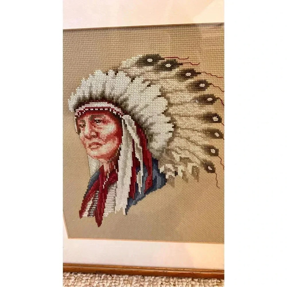 Vintage 1989 Indian Chief Cross Stitch Needlework Leisure Arts 834 13"x16" - Picture 5 of 11